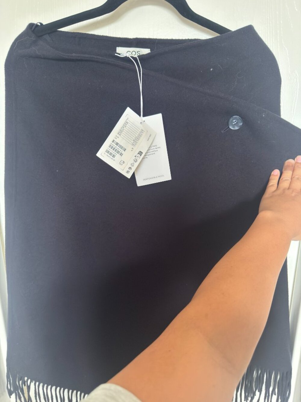 COS Black Fringed Wool Midi Wrap Skirt Size 8 - Picture 4 of 5